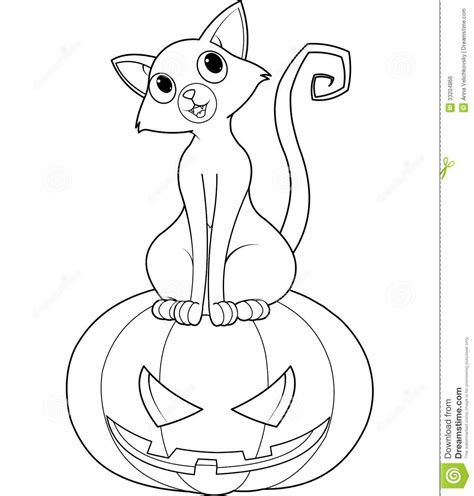 All of these coloring pages feature the text happy halloween with decorative elements to color! Halloween Cat On Pumpkin Coloring Page Stock Vector ...