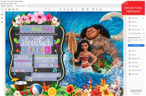 Moana Pool Party Birthday Invitation Girl Editable Template Etsy