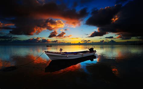 Wallpaper Pemandangan Perahu Matahari Terbenam Laut Teluk Alam