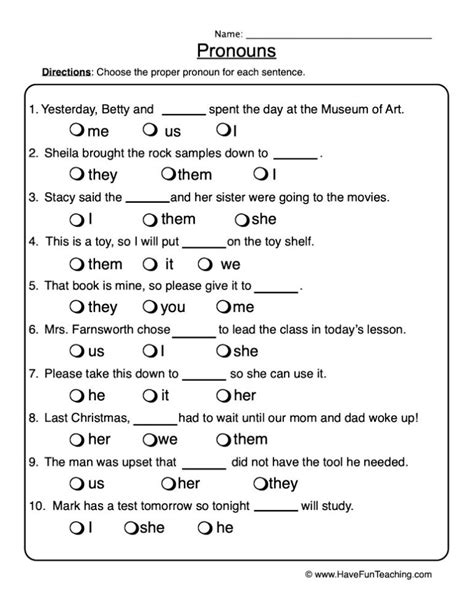 Choosing Pronouns Worksheet Have Fun Teaching