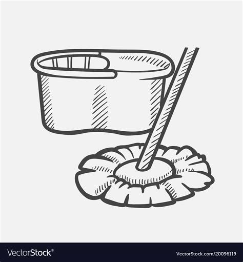 Bucket And Mop Hand Drawn Sketch Icon Royalty Free Vector