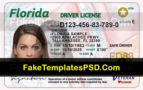 Florida Drivers License Template Psd Fake Fl Dl 2023