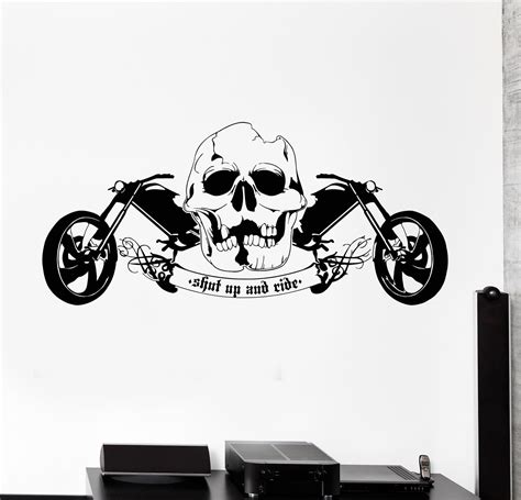 Vinyl Wall Decal Cool Skull Motorcycle Speed Biker Driver Garage Cruis