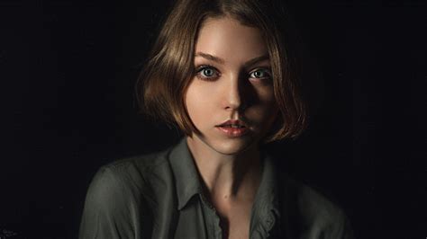 portrait georgiy chernyadyev girl blue eyes black background face wallpaper 164555