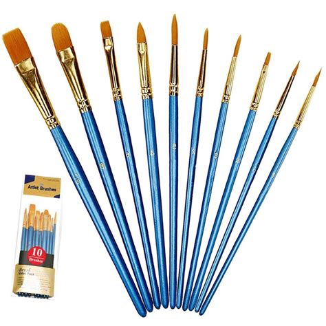 Xubox Paint Brushes Set 10 Pieces Round Pointed Tip Nylon Hair Artist