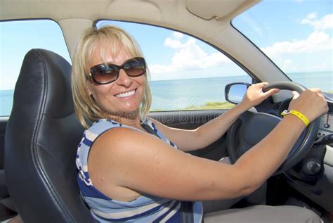 Driving Woman Stock Image Image Of Blond Smile Clouds