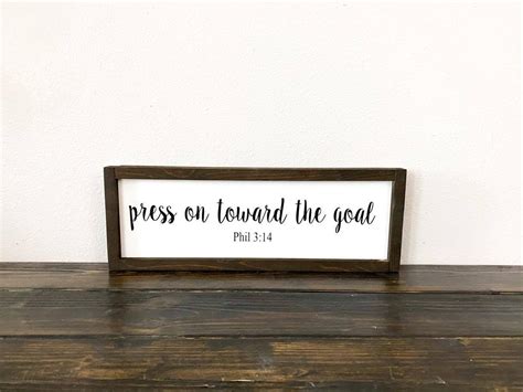 Press On Toward The Goal Bible Verse Framed Wooden Sign Phil Etsy