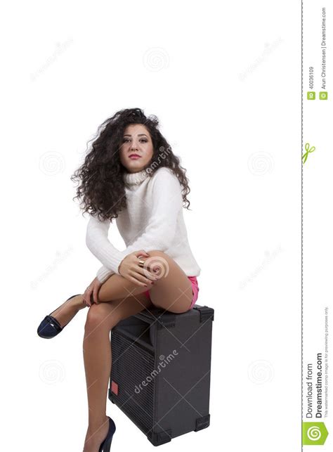 Seductive Female Fashion Model Posing On A Speaker Stock Image Image
