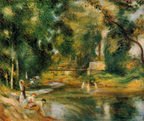 Essoyes Landscape Washerwoman And Bathers 1900 Pierre Auguste Renoir