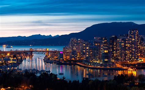 배경 화면 밴쿠버 캐나다 저녁 도시 조명 다리 산 건물 1920x1440 Hd 그림 이미지