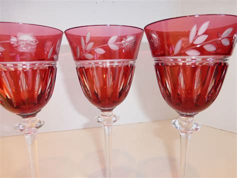 Ajka Ruby Cut To Clear Crystal Wine Goblets Set Of 4 Hungary From