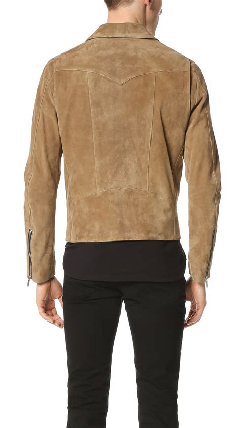 Single breast pocket and zippers at sleeves. The Kooples Suede Moto Jacket in Camel (Natural) for Men ...