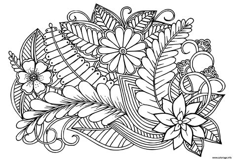 Coloriage Doodle Motif Floral En Noir Et Blanc Adulte