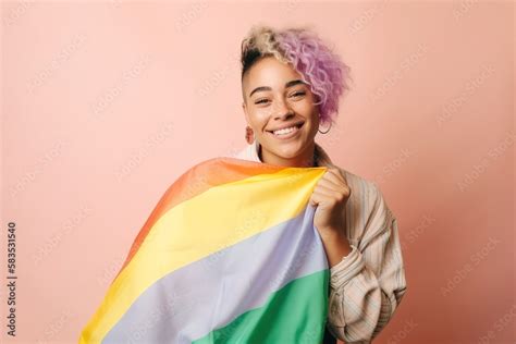 Illustrazione Stock Beautiful Young Woman Smiling Queer Lgbtqia Lgbt