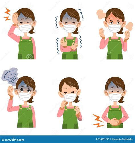 Symptoms Of Illness In Women Wearing Masks And Aprons Stock Vector