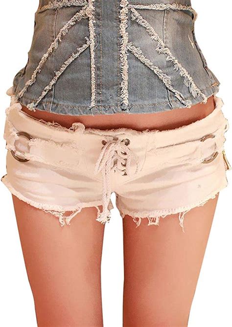 Women Cut Off Low Waist Denim Jeans Shorts Mini Hot Pants Bandage Punk Shorts White Amazonca