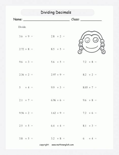 Division Of Decimals By Whole Numbers Worksheets Worksheets Master