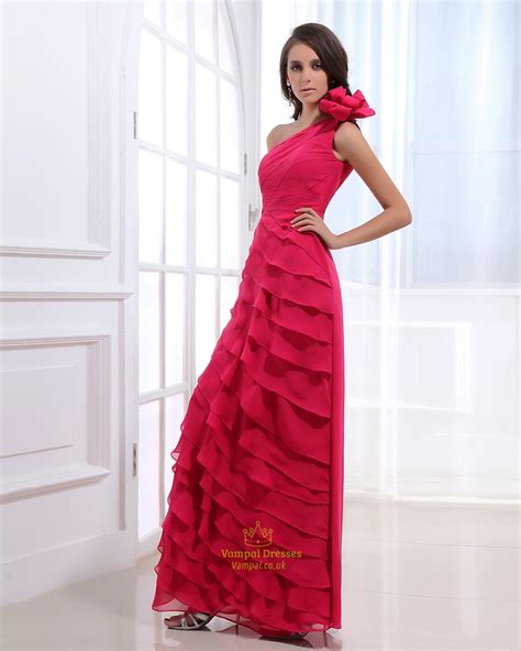 Hot Pink One Shoulder Prom Dress Dark Fuschia Prom