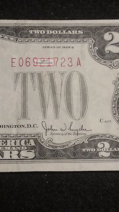 1928 G 2 Two Dollar Red Seal Note Bill In