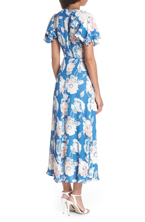 French Connection Cari Floral Flounce Sleeve Crepe Maxi Dress In Blue