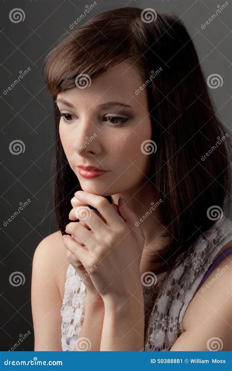 Portrait Of Lovely Serious Woman Stock Image Image Of Close Bangs 50388881