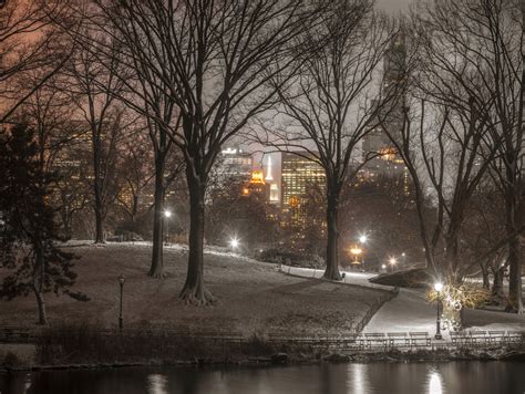Central Park Winter Night Wall Mural And Central Park Winter Night