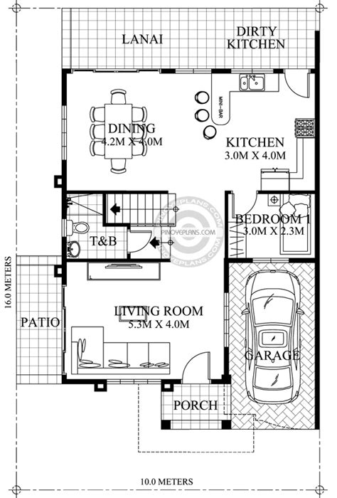Pick one of our small homes and build your own dream two bedroom house. Johanne - 2 Story House Plan with Firewall | Pinoy ePlans