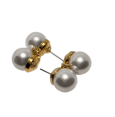 Kenneth Jay Lane Double 9mm Pearland Gray Pearl Gold Earring With 2