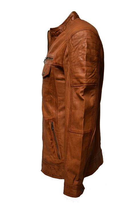 Fürs joggen, fitnessstudio & co. Herren Lederjacke Ray washed Cognac Braun | Leder2000