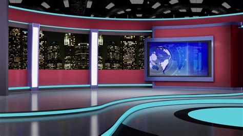 News Tv Studio Set Virtual Green Screen Stock Footage Sbv