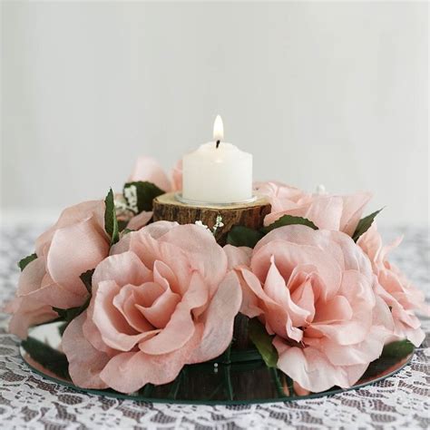 4 Pack 3 Blush Rose Gold Artificial Silk Rose Flower Candle Ring