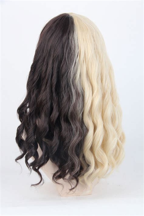 Womens Wigs Short Cosplay Half Blonde And Black Curly