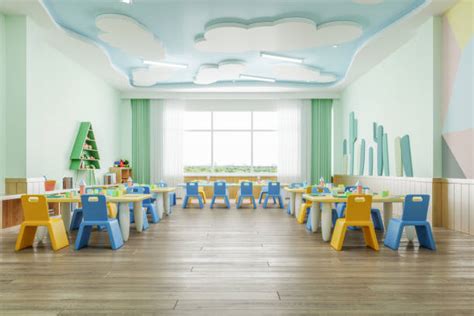 3100 Interiors Of A Kindergarten Class With The Chairs And Childrens