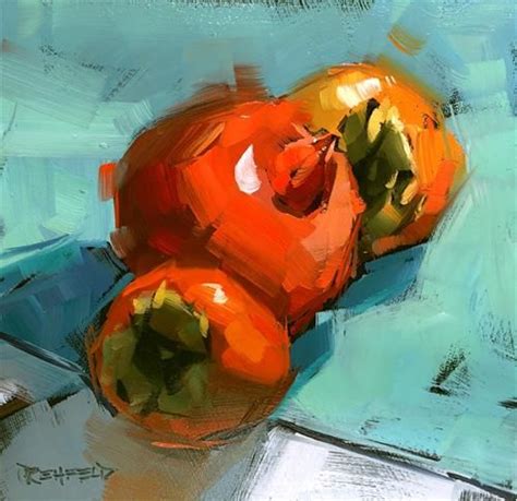 Daily Paintworks Pomegranate And Persimmons Original Fine Art For