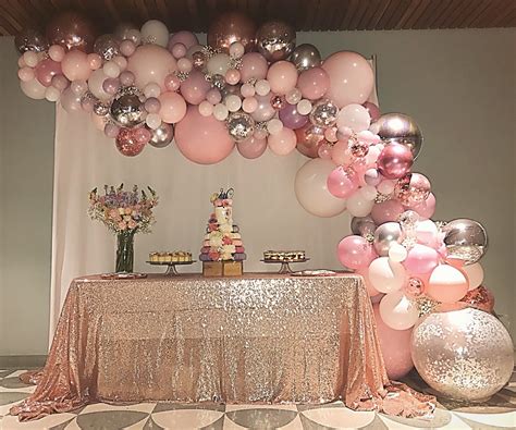 Choose from pink and gold decorations, tableware and party accessories. Pink, mauve, rose gold and silver balloon garland for a ...