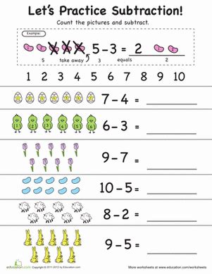 Download, print, or use the kindergarten worksheets online. Let's Subtract 1 to 10! | Worksheet | Education.com