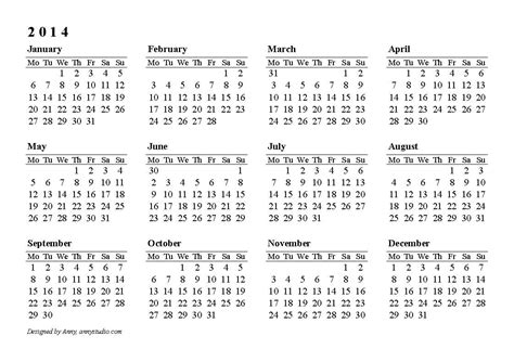 2014 Printable Calendar Download Templates
