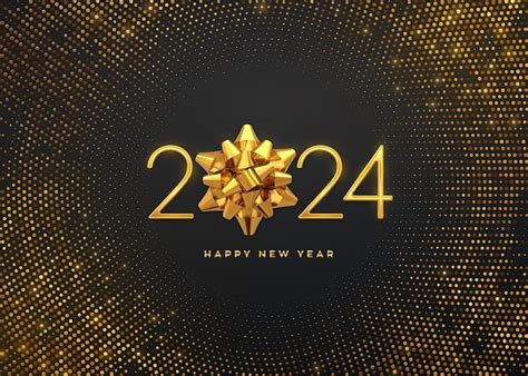 Premium Vector Happy New Year 2024 Golden Metallic Numbers 2024 With