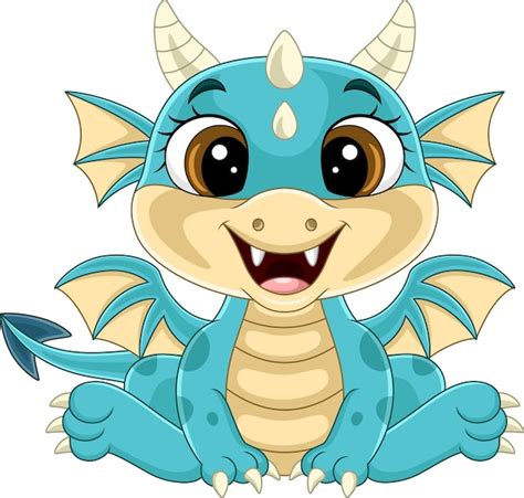 Dibujos Animados Gracioso Dragón Azul Bebé Posando Vector Premium