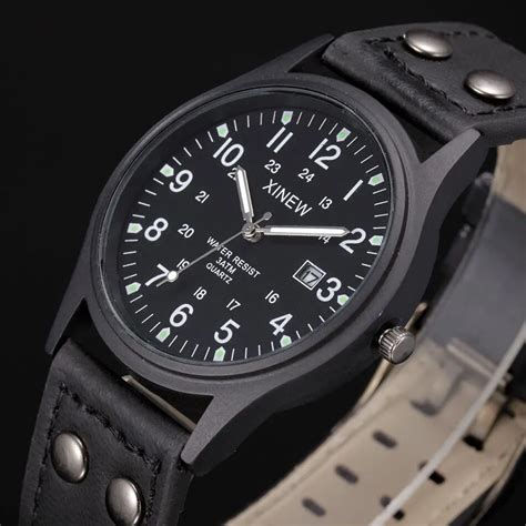 brand xinew sport military watches fashion casual quartz watch leather strap men 2018 luminous