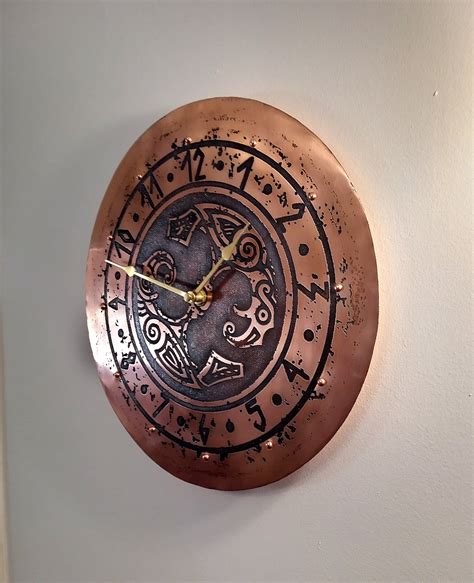 Large Wall Clock Solid Copper With Viking Ravens Design Etsy