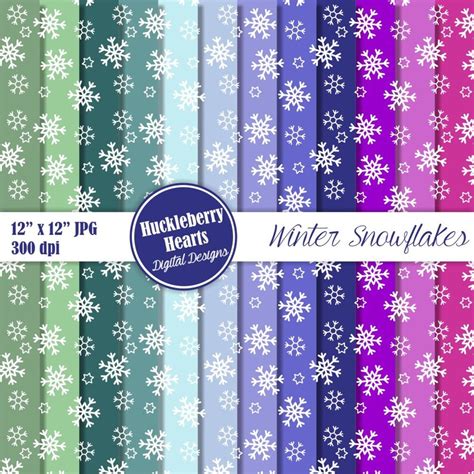 Winter Snowflakes Digital Scrapbook Paper Backgrounds Blue Etsy