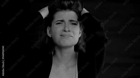 Young Woman Screaming And Crying Desperate Closeup Black And White Slow Motion Stock ビデオ Adobe