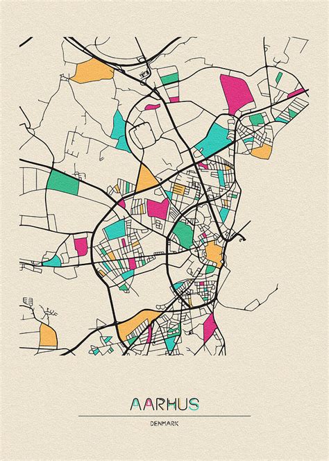 Aarhus Denmark City Map Digital Art By Inspirowl Design
