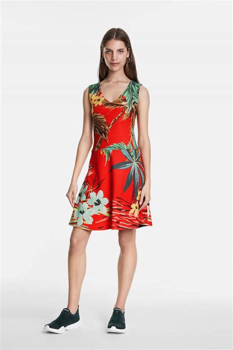 Womens Dresses Desigual Short Dress Hawaiian Print Red Meditripindia