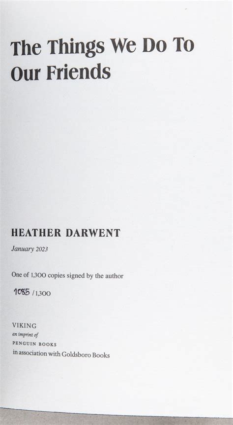 The Things We Do To Our Friends Heather Darwent First Uk Edition