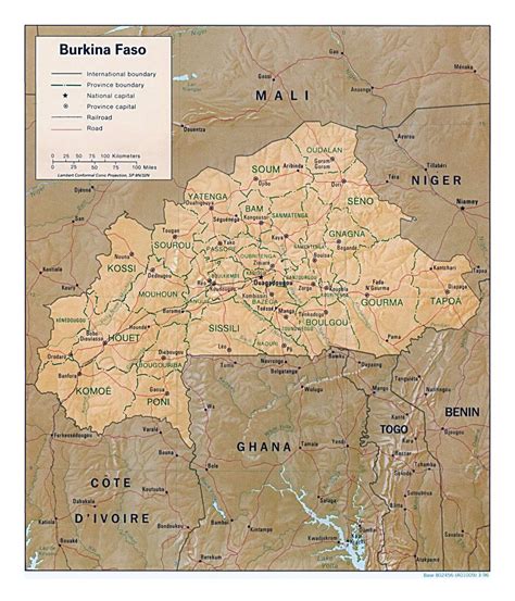 Detailed Political And Administrative Map Of Burkina Faso With Relief