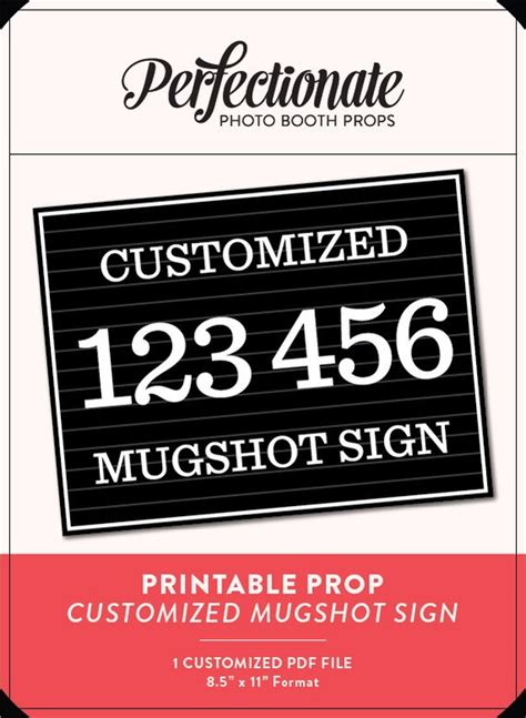 Printable Mugshot Sign Murder Mystery Prop 1 Customized