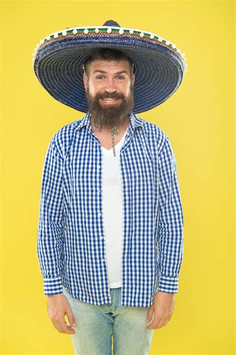 Costume Accesory Bearded Man In Mexican Hat Mexican Man Wearing