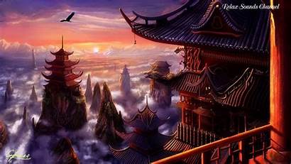 Fantasy Chinese Houses Landscape Clouds Artwork Wallpapers